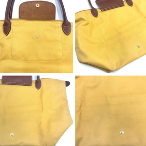 【中古】ロンシャン LONGCHAMP トートバッグ 折りたたみ サブバッグ 大きめ くすみイエロー ブラウン h0625aq00313