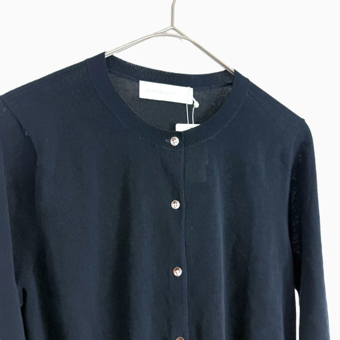 【中古】ノーリーズソフィー NOLLEY'S sophi クルーネックカーディガン シンプル 薄手 透け感 ネイビー 紺 i0417m0033