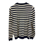 将图片加载到图库查看器，【中古】セオリー Theory ボーダーニット クルーネック コットン カシミヤ 薄手 アイボリー 濃紺 i0703n0104
