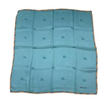 将图片加载到图库查看器，【中古】バーバリー BURBERRY スカーフ ロゴ 縁チェック おしゃれ シルク くすみブルー ベージュ i0727tq0073
