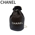画像をギャラリービューアに読み込む, 【中古】シャネル CHANEL 巾着ポーチ ブラック ロゴ コットン j0925aq03320
