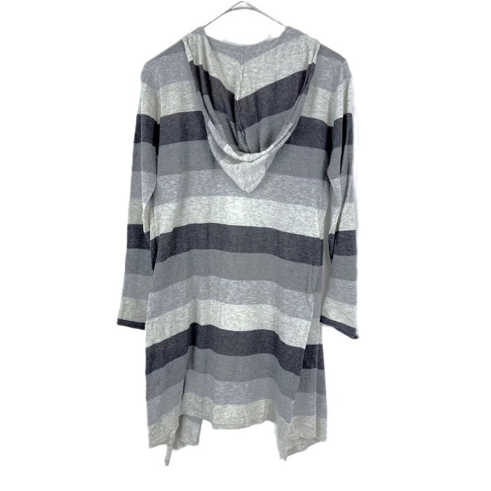 【中古】スリードッツ three dots フードカーディガン 太ボーダー ボタンレス グレー ダークグレー i0807n0203