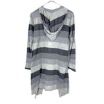 将图片加载到图库查看器，【中古】スリードッツ three dots フードカーディガン 太ボーダー ボタンレス グレー ダークグレー i0807n0203
