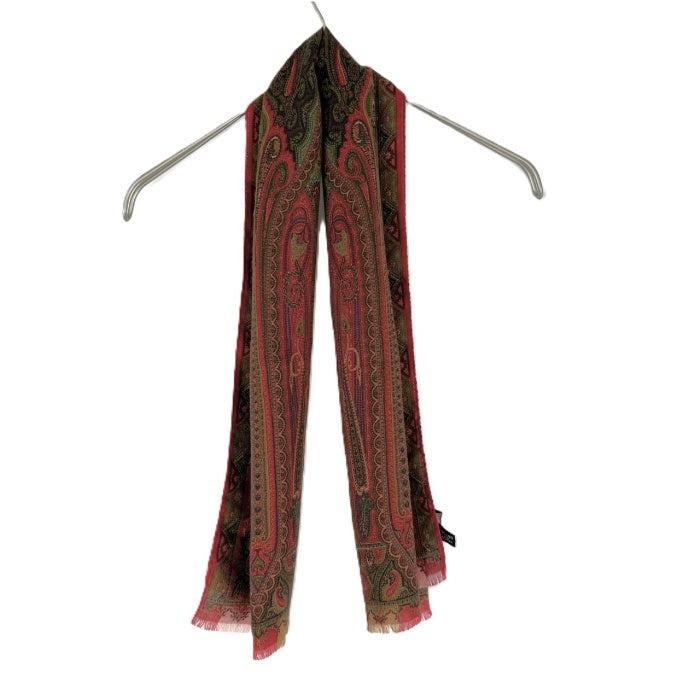 【中古】エトロ ETRO ストール スリム ペイズリー系 シルク混 柄 おしゃれ レッド 赤系 i0907oq02515