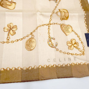 中古】CELINE セリーヌ ハンカチ チャーム柄 ベージュ 綿100