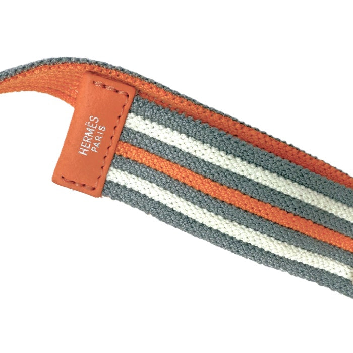 【中古】エルメス HERMES ベルト Hバックル ゴムベルト ボーダー カジュアル オレンジ グレー ホワイト i0627aq01987