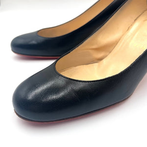 【中古】クリスチャンルブタン Christian Louboutin パンプス ラウンドトゥ チャンキーヒール ブラック 黒 h0527h02514