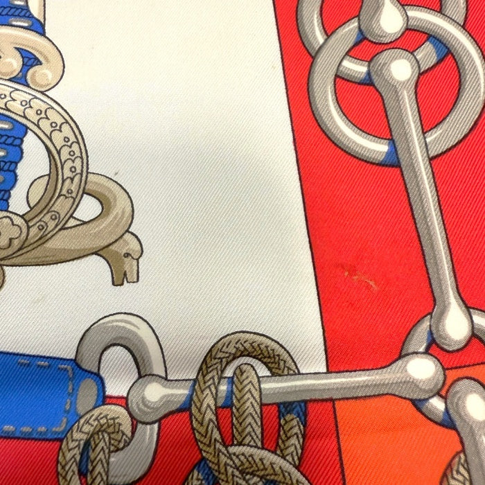 【中古】エルメス HERMES スカーフ カレ90 cliquetis 大判 シルク 柄 レッド アイボリー ブルー i0606aq021100