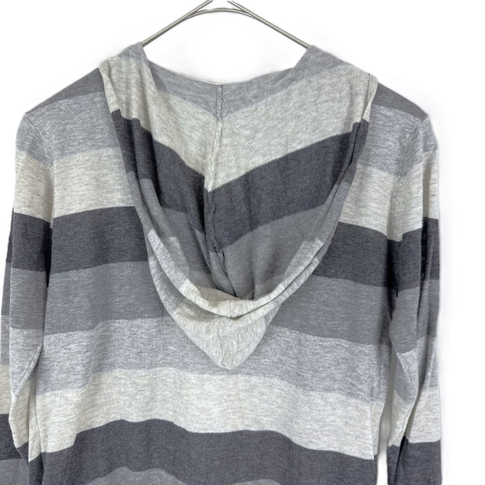 【中古】スリードッツ three dots フードカーディガン 太ボーダー ボタンレス グレー ダークグレー i0807n0203