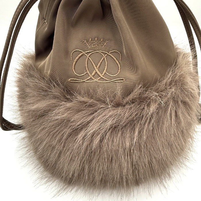 【中古】ドゥロワー Drawer ノベルティポーチ 巾着 ファー ロゴ刺しゅう 2way カーキブラウン i0811y00112