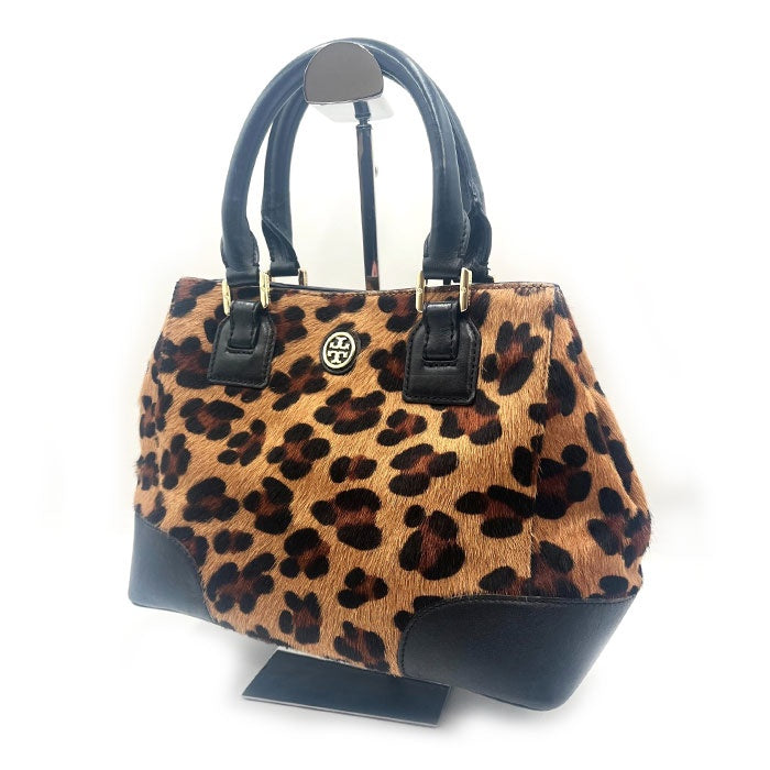 【中古】トリーバーチ TORY BURCH ハンドバッグ レオパード ショルダーストラップ付 2way ハラコ ブラウン系 ブラック h1021hq00333