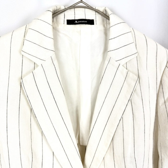 【中古】アクアスキュータム Aquascutum リネンジャケット ピンストライプ ホワイト ブラック i0413oq0216