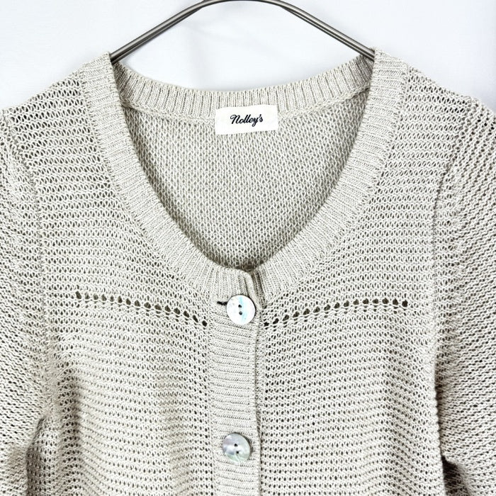 【中古】ノーリーズ NOLLEY'S ロングカーディガン 七分袖 ざっくり編み 透け感 生成り ベージュ系 i0213n0113