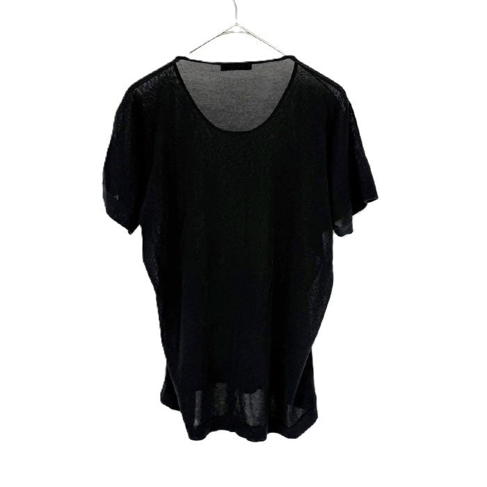 【中古】デプレ DES PRES 半袖ニット ラウンドネック 透け感 コットン シンプル ブラック 黒 i0818n0204
