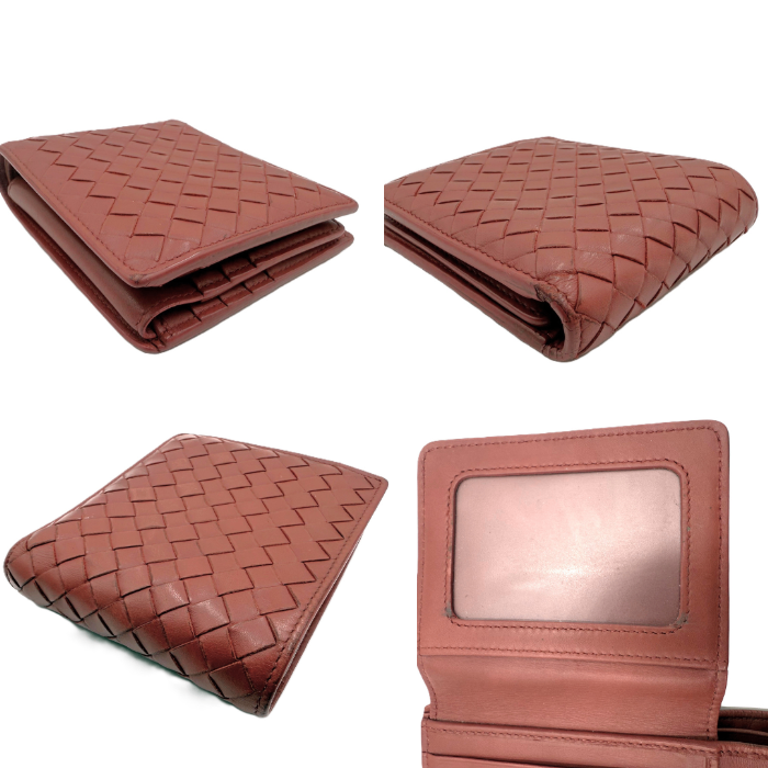 【中古】ボッテガヴェネタ BOTTEGA VENETA 財布 二つ折り イントレチャート 編込み くすみレッド i0606aq01952