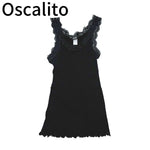 Load image into Gallery viewer, 【中古】オスカリート Oscalito キャミソール タンクトップ レース装飾 リブ編み コットン ブラック j0909s0104
