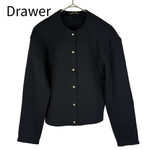 将图片加载到图库查看器，【中古】ドゥロワー Drawer ノーカラー スナップボタン カーディガン ブラック j0416t01025
