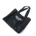 Load image into Gallery viewer, 【中古】プラダ PRADA ラフィアバッグ クロシェ トートバッグ メッシュ ロゴ刺しゅう 新品 未使用 ブラック 黒 i0305bq0011122
