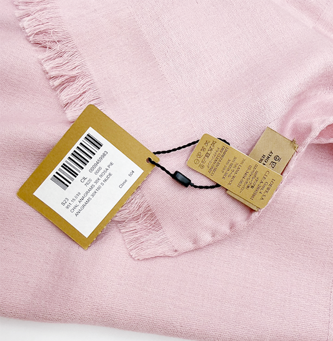 中古】ロエベ LOEWE アナグラム ストール ピンク シルク混 フリンジ