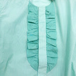 画像をギャラリービューアに読み込む, 【中古】シャルベ Charvet フロントフリルノーカラーシャツ ブラウス ピンストライプ チェック ライトブルーグリーン i0619a00452
