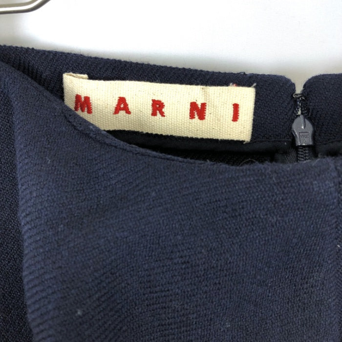 【中古】マルニ MARNI セミタイトフリルデザインミニスカート ウールツイル ネイビー 紺 h1114t0200