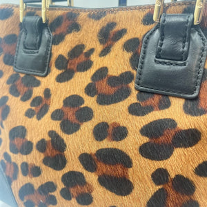 【中古】トリーバーチ TORY BURCH ハンドバッグ レオパード ショルダーストラップ付 2way ハラコ ブラウン系 ブラック h1021hq00333