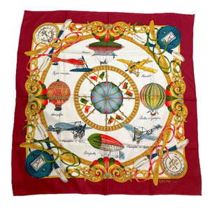 専用　【新品・CELINE】 シルクスカーフ 飛行機・気球デザイン ヴィンテージ 中古】セリーヌ CELINE スカーフ 飛行機 飛行船柄 カラフル 高級感