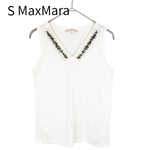 画像をギャラリービューアに読み込む, 【中古】'S Max Mara（エス マックスマーラ） ビジュー襟 ノースリーブトップス ベージュ Lサイズ コットン100％ i0911wq0206
