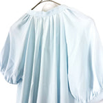 Load image into Gallery viewer, 【中古】セオリーリュクス Theory luxe ギャザー半袖ブラウス スタンドカラー スキッパー ライトブルー 水色 i0807n0096
