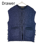 将图片加载到图库查看器，【中古】ドゥロワー Drawer ツイードライク ニットベスト ネイビー j0416t00945
