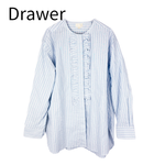 将图片加载到图库查看器，【中古】ドゥロワー Drawer ストライプ フリルブラウス コットン ブルー i0917s00418
