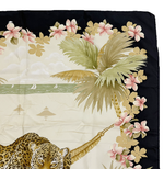将图片加载到图库查看器，【中古】Salvatore Ferragamo サルヴァトーレフェラガモ スカーフ 大判 シルク ヒョウ柄 トロピカル ボタニカル ブラック系 i0907oq01640

