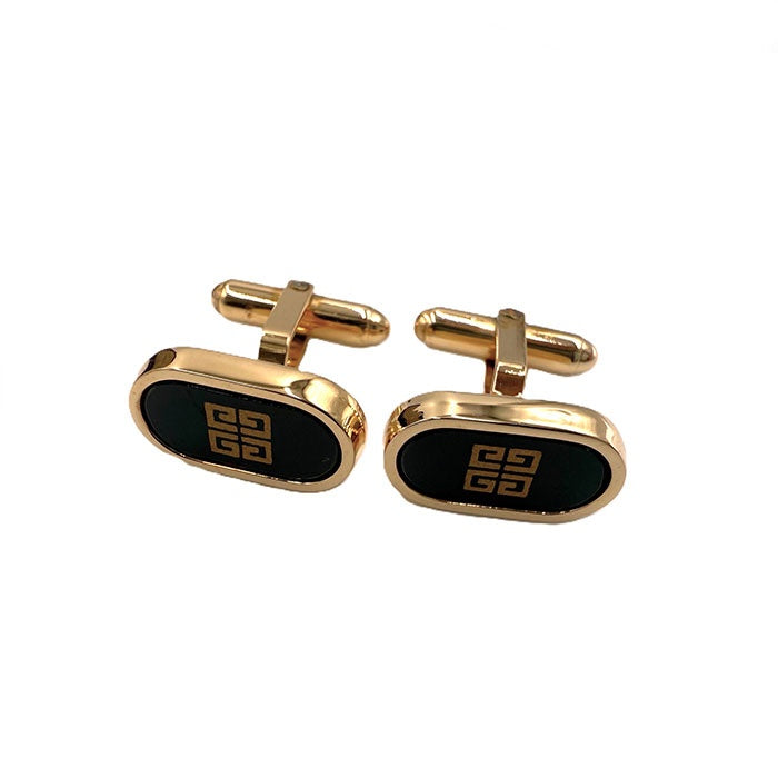 【中古】ジバンシィ GIVENCHY カフス ロゴ おしゃれ ケース付き ゴールド ブラック i0619wq0330