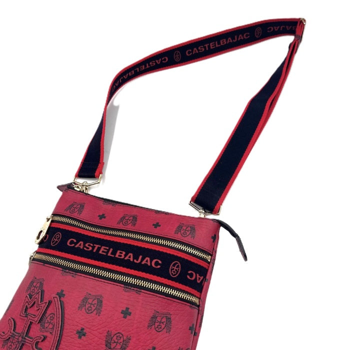 【中古】カステルバジャック CASTELBAJAC ショルダーバッグ 総ロゴ柄 薄型 レザー レッド系 i0724lq00211
