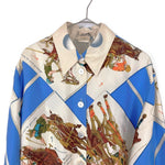 Load image into Gallery viewer, 【中古】エルメス HERMES シルクブラウス 長袖 馬柄 乗馬柄 上質 アイボリー ブルー i0627aq010220
