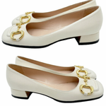 画像をギャラリービューアに読み込む, 【中古】グッチ GUCCI ホースビット パンプス ホワイト レザー 37 箱あり ローヒール i1207oq017200
