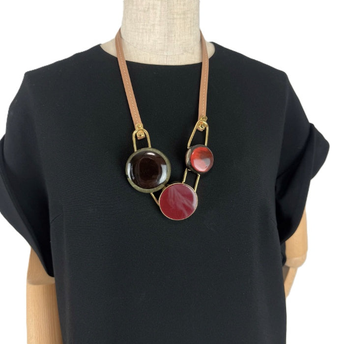 【中古】マルニ MARNI ネックレス レザー チェーン クリアモチーフ おしゃれ ベージュ マルチカラー i0606aq00936