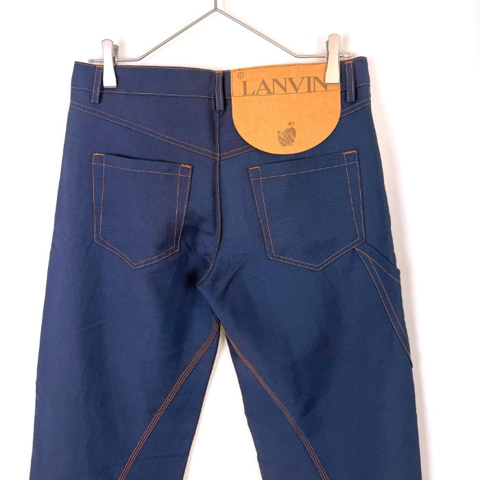 【中古】ランバン LANVIN デニム風パンツ オレンジステッチ ゆったり 薄手 ウール モヘヤ ネイビー系 紺 h1216y0076