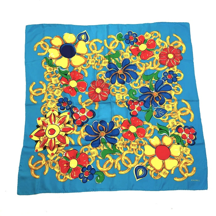 CHANEL チェーン花デザイン スカーフ未使用品