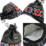 将图片加载到图库查看器，【中古】フェイラー FEILER ポーチ 巾着 レザー調 花柄 可愛い ブラック マルチカラー i0727tq0036
