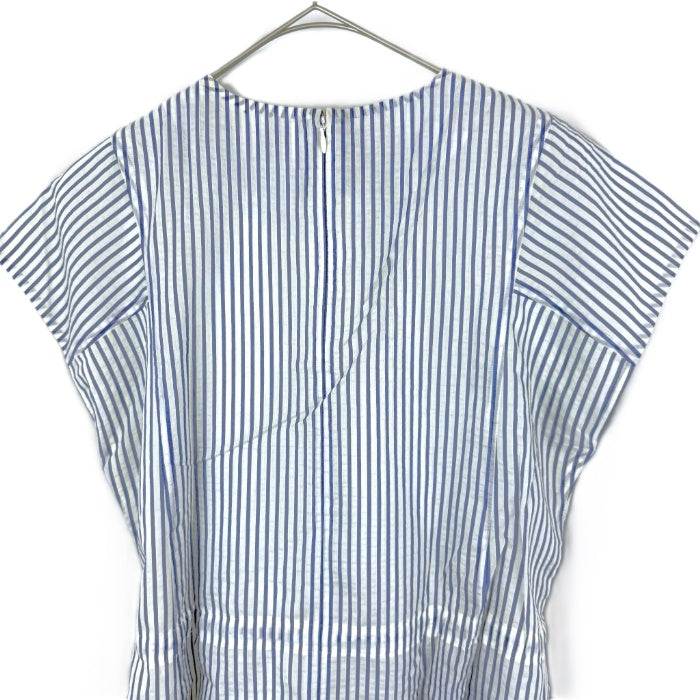 【中古】オールドイングランド OLD ENGLAND ストライプワンピース フレンチスリーブ ウエストシェイプ ブルー ホワイト i0515n0064