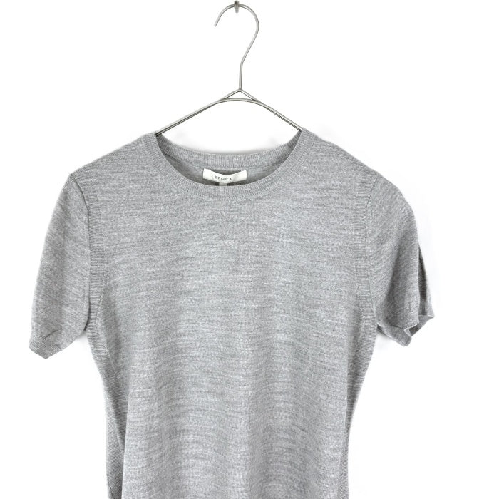 【中古】エポカ EPOCA クルーネック半袖ニット 薄手 透け感 シンプル ライト杢グレー i0818n0068