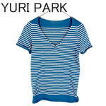 画像をギャラリービューアに読み込む, 【中古】ユリパーク YURI PARK 半袖 サマーニット Vネック ボーダー j0721s0043
