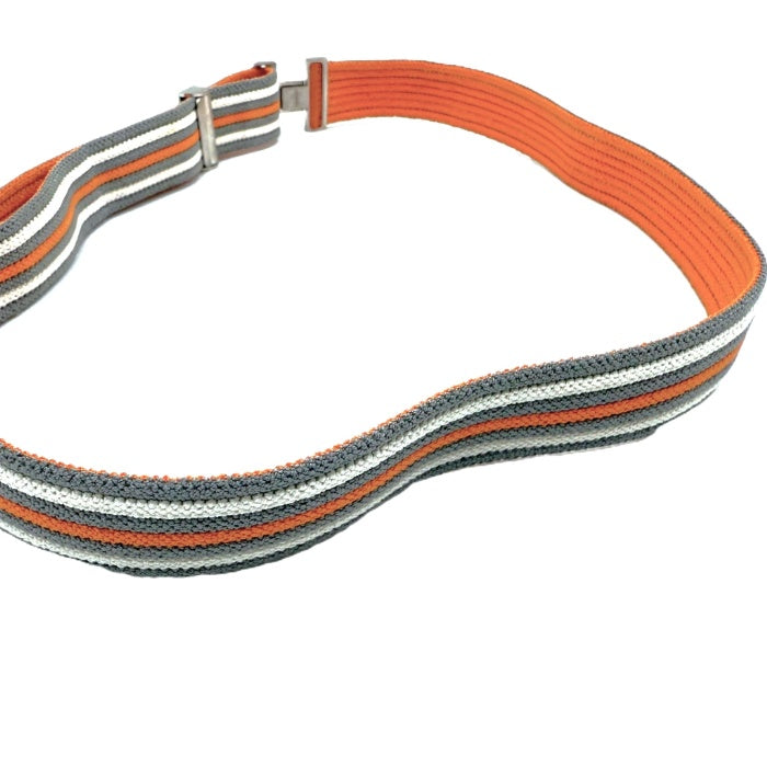 【中古】エルメス HERMES ベルト Hバックル ゴムベルト ボーダー カジュアル オレンジ グレー ホワイト i0627aq01987