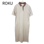 Load image into Gallery viewer, 【中古】ロク ROKU 半袖ポロワンピース 茶×ブルー ボーダー 36 j0721s01110
