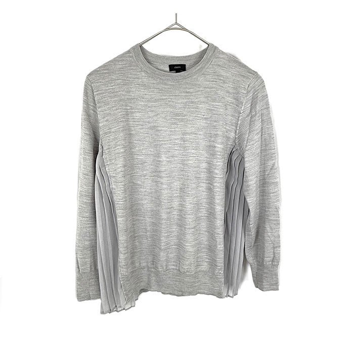 【中古】ジョセフ JOSEPH サイドシフォンプリーツニット クルーネック ニット 薄手 ライトグレー i0703n0146