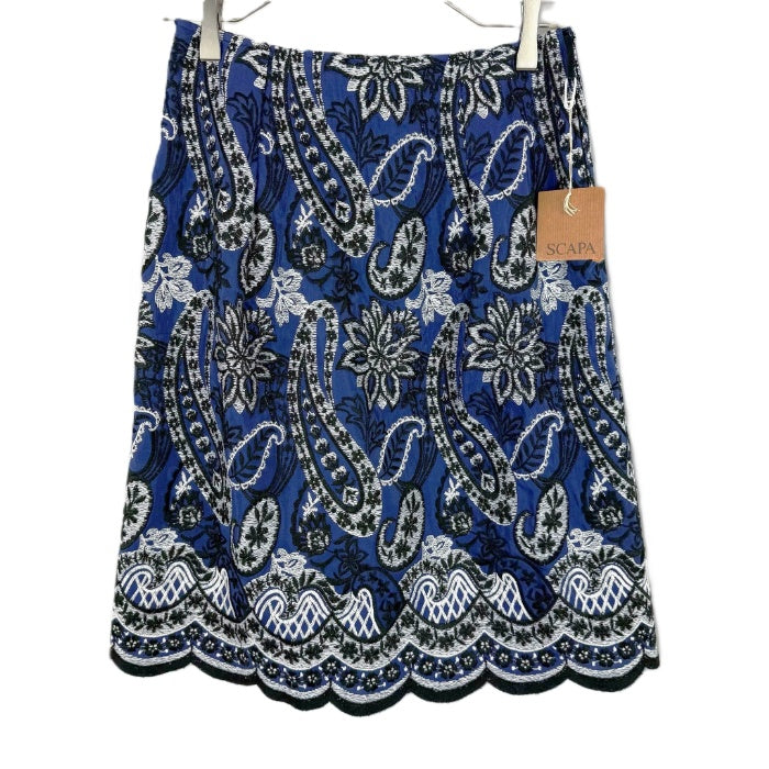 【中古】スキャパ SCAPA 刺しゅうひざ丈スカート ペイズリー柄 シルク フレア ネイビー ホワイト ブラック i0703n0074