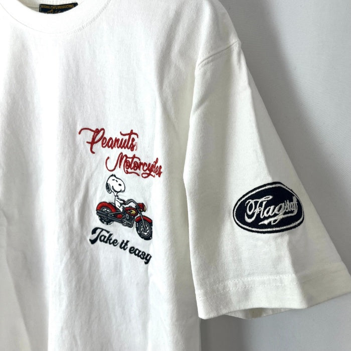 【中古】フラッグスタッフ FLAG STAFF Tシャツ スヌーピー刺繍 バイク 可愛い ホワイト 白 h0408m020