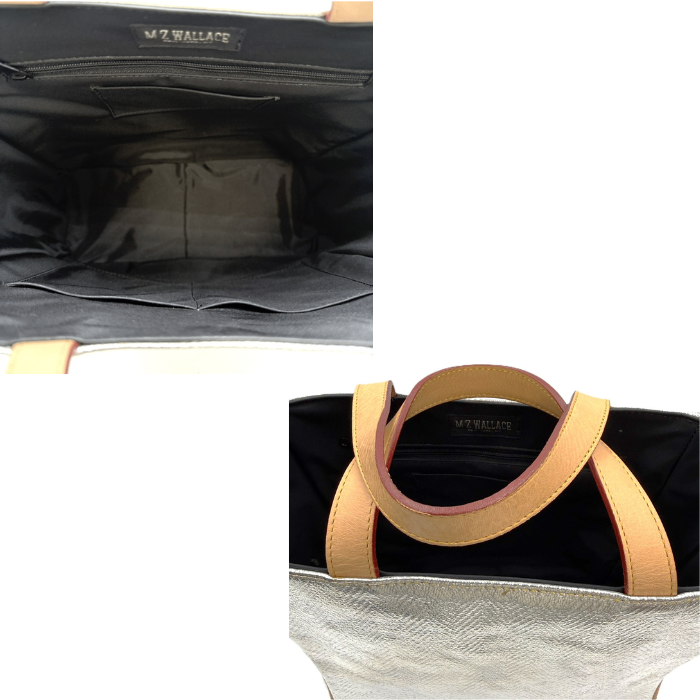 【中古】エムジーウォレス MZ WALLACE ハンドバッグ スクエア レザー ヘリンボーン シルバー i0911wq01510