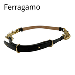 画像をギャラリービューアに読み込む, 【中古】フェラガモ Ferragamo チェーンベルト ブラック ゴールド レディース j0712oq02531
